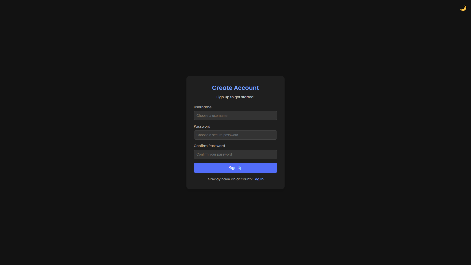 Registration Page - Black Theme