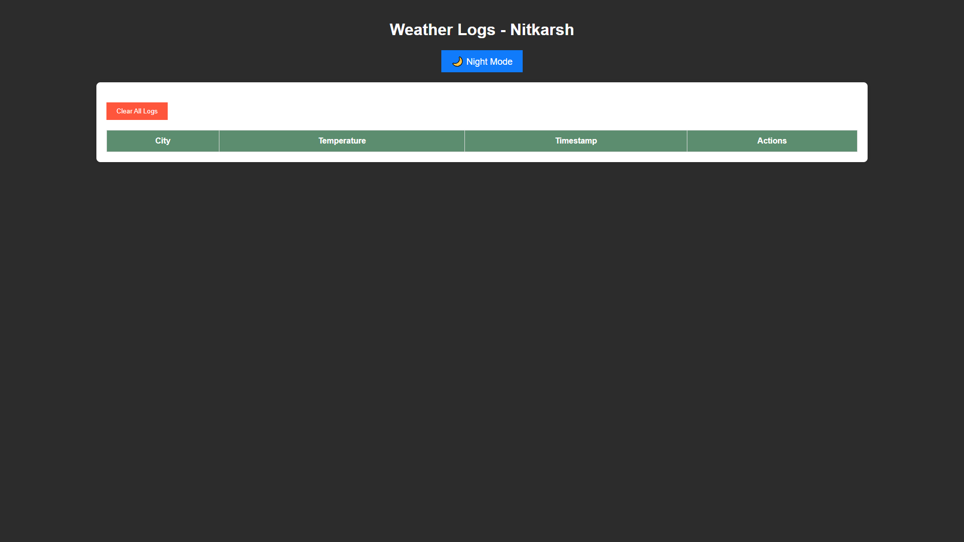 Weather Logs Page - Black Theme